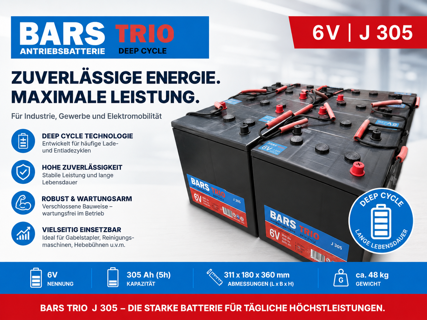 Traktionsbatterie / Antriebsbatterie 6V 360AH für Arbeitsbühne, etc.